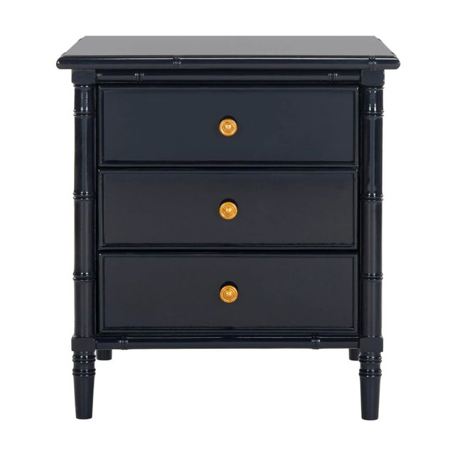 Modern Coastal 3 Drawer 25" H Bamboo Nightstand, Navy For Sale - Image 9 of 9