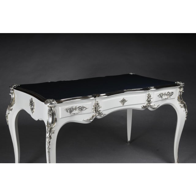 Vintage Writing Desk in High Gloss White and Silver For Sale - Image 9 of 18