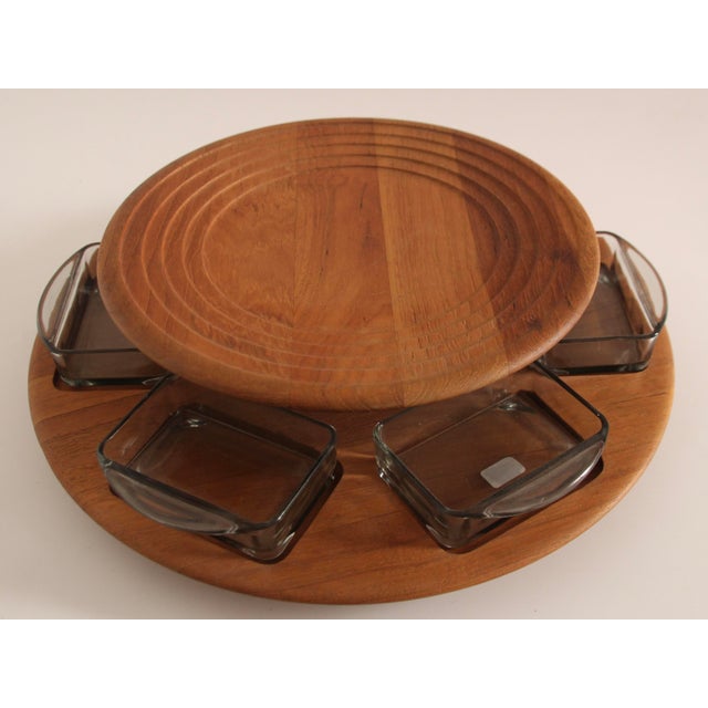 Danish Teak Carousel with Six Glass Bowls by Digsmed, 1960s, St of 7 For Sale - Image 6 of 6