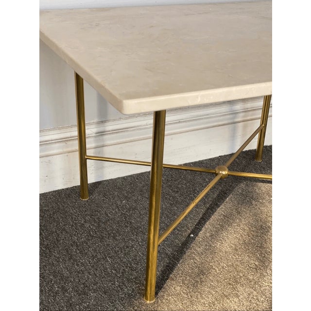 Mid-Century Modern Mid 20th Century Danish Marble Top Brass Frame Table Modern Simplicity For Sale - Image 3 of 5