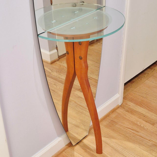 Brown 1990s Full Length Floor Mirror W/ Integrated Console Table Surfboard Shape For Sale - Image 8 of 12
