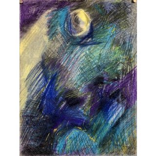 Louis Wolchonok, Abstract Expressionist Blue Pastel Drawing Mid Century Modern WPA Jewish Artist For Sale