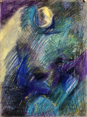 Louis Wolchonok, Abstract Expressionist Blue Pastel Drawing Mid Century Modern WPA Jewish Artist