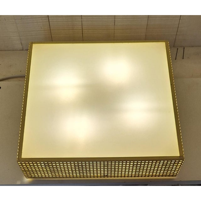 Mid-Century Minimalist Square Ceiling Light with Yellow Metal Housing and Frosted Glass Panel, 1960s For Sale - Image 9 of 12
