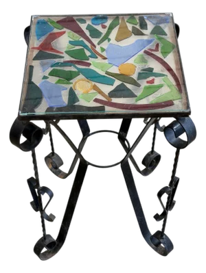 Italian Mid-Century Wrought Iron Mosaic Glass Side Table, 1960s
