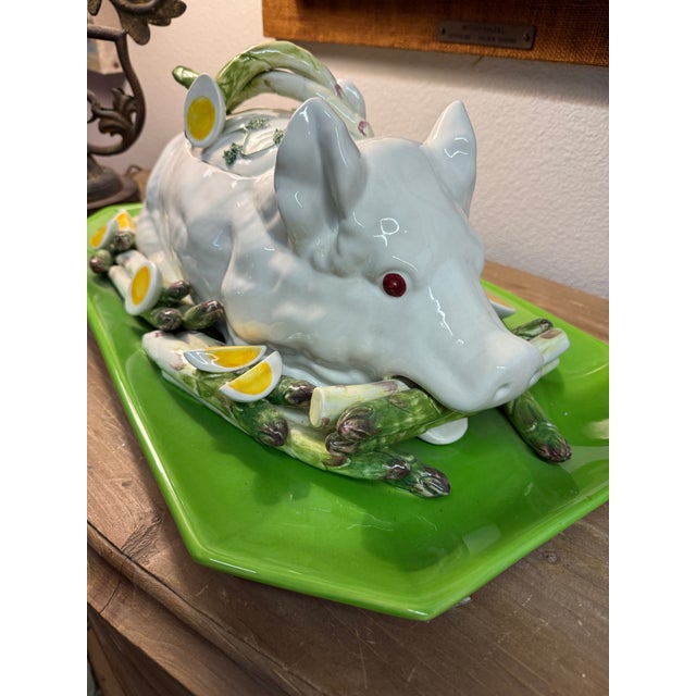 Costa Coulentianos Ceramic Vintage Italian Majolica Pig-Form Soup Tureen For Sale - Image 4 of 12