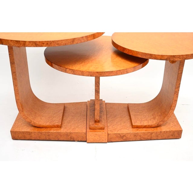 Art Deco Birds Eye Maple J Nest of Tables from H and L Epstein, 1930, Set of 3 For Sale - Image 9 of 11