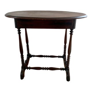 Late 19th Century American Victorian Spool Turned Oval Walnut Side Table For Sale