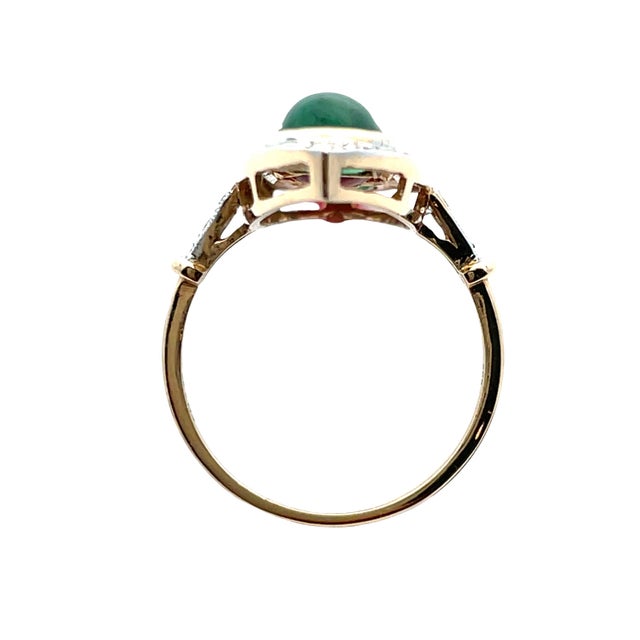Modern 1960s 14k Yellow Gold Burmese No-Heat Red Spinel, Emerald & Diamond Ring, Size 6.5 For Sale - Image 3 of 13