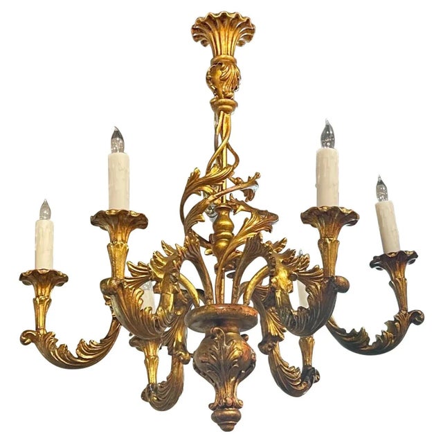 Metal Vintage Italian Gilt Metal 6 Light Chandelier For Sale - Image 7 of 7