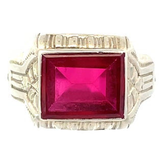 Vintage Art Deco Solid Gold Red Stone Ring, Size 6.75 For Sale