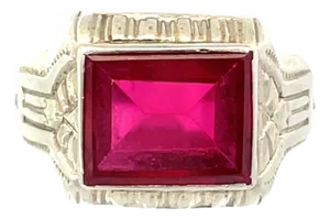 Vintage Art Deco Solid Gold Red Stone Ring, Size 6.75