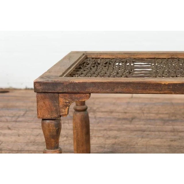 Antique Indian Window Grate Made into a Coffee Table with Turned Baluster Legs For Sale In New York - Image 6 of 13