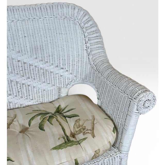 Vintage Palm Beach Regency White Wicker Camelback Settee Loveseat For Sale In Portland, ME - Image 6 of 18