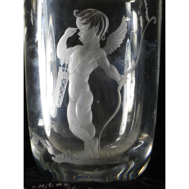 Mid 19th Century Vase Swedish Crystal Cupid Boy, 6" Engraved Naked Cherub, Kjellander Glass For Sale - Image 9 of 12