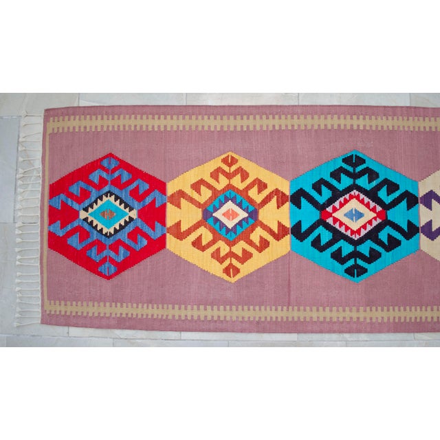 Hand Woven Silk Runner Rug . Full Tribal Design Hallway Colorful Runner Rug New - 2′7″ X 14′3″ For Sale - Image 10 of 15