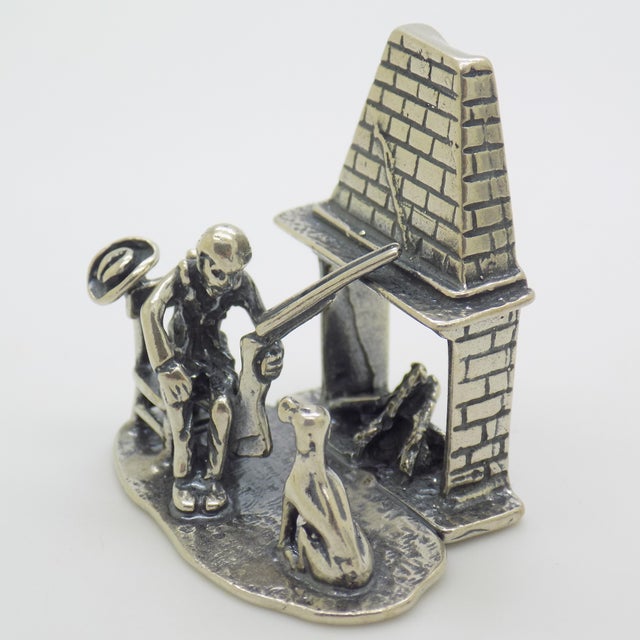 Vintage Italian Silver Hunter with Dog Fireplace Miniature Figurine, 1970s For Sale - Image 9 of 14