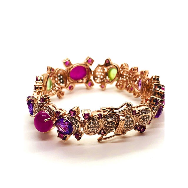 Traditional Bochic Capri Vintage Multi-Gem Bangle, 18K Gold & Silver, 1997 For Sale - Image 3 of 12
