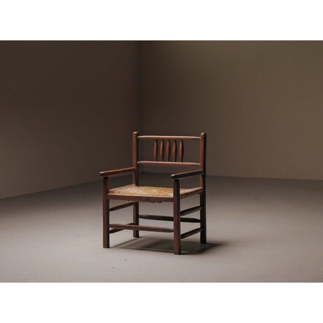 Brutalist Wood and Straw Armchair, France, 1950 For Sale - Image 13 of 18