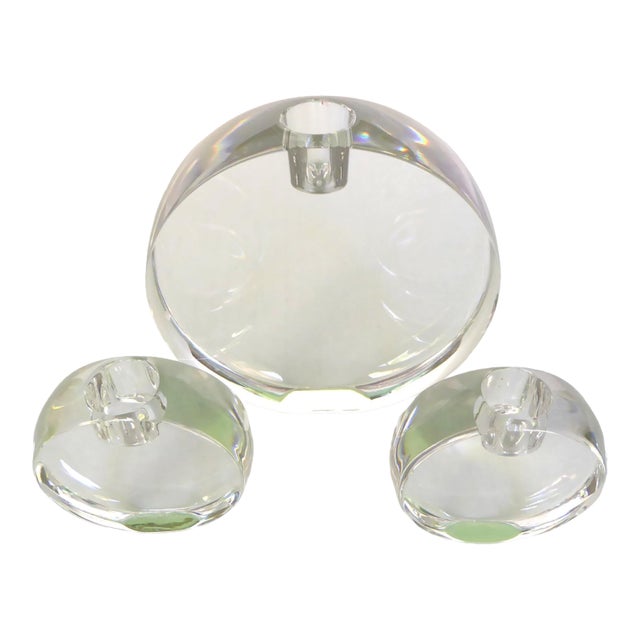 Vintage Never Used Set of 3 Val St Lambert Crystal "Beaulieu" Candleholders Belgium 1970s For Sale