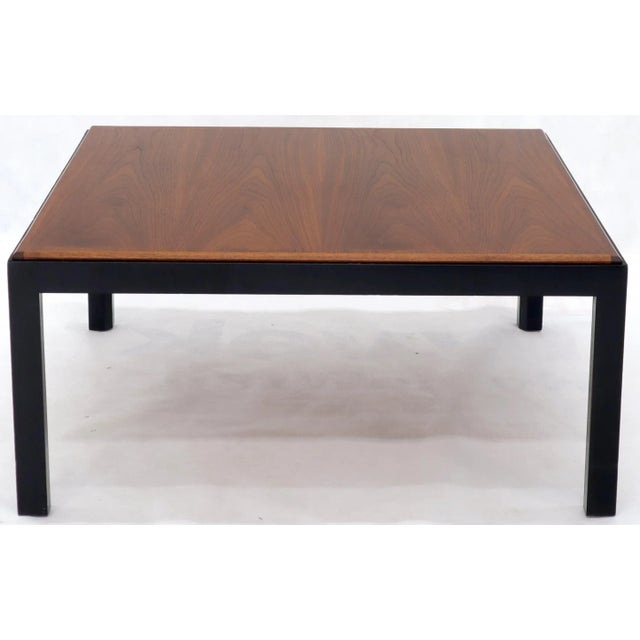 Mid-Century Modern Square Walnut Top Ebonized Base Center Coffee Table For Sale - Image 3 of 10