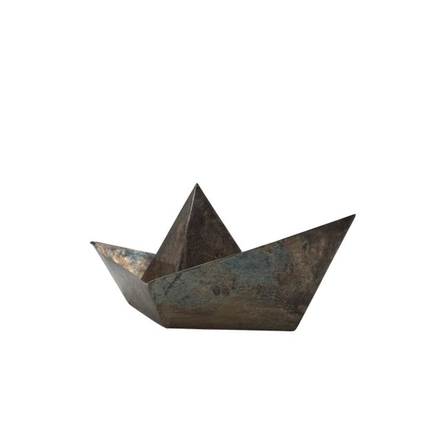 Silver Modern Silver-Plated Paper Boat Sculpture, Paola C. By Aldo Cibic Italy 1980s For Sale - Image 8 of 17