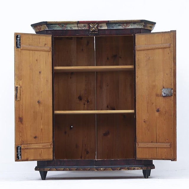 Rustic Farmhouse Folk Art Painted Bridal Cabinet 1844 For Sale - Image 14 of 18
