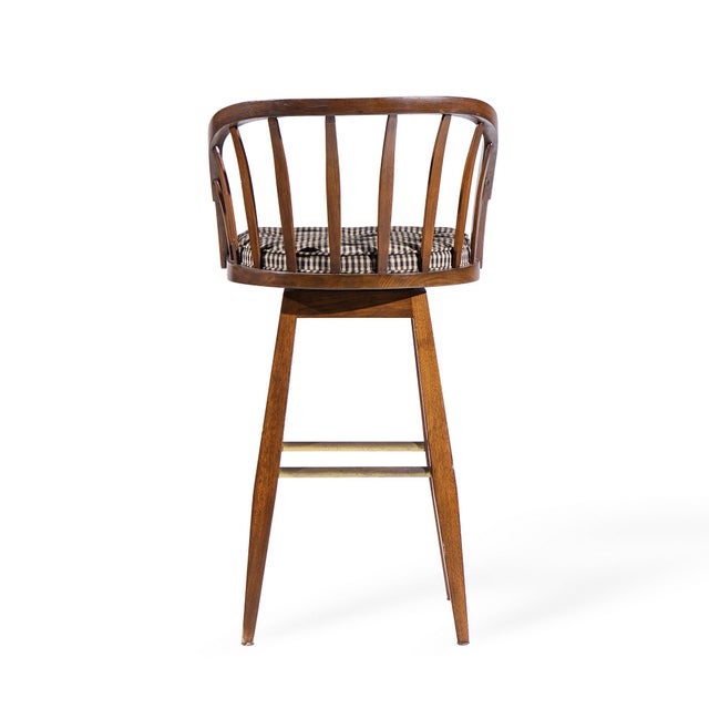 Brown Edward Wormley for Dunbar Mid Century Mahogany and Brass Barstools - Set of 3 For Sale - Image 8 of 11