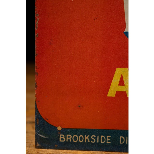 Red 1940s Overbrook Straight Rye Whiskey Tin Advertising Sign For Sale - Image 8 of 11