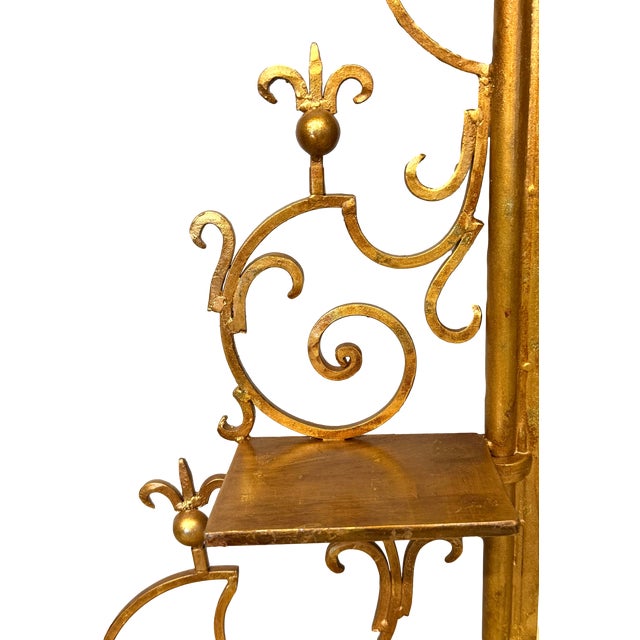 Gold Mid-Century Italianate Gilt Iron Etegere Wall Mirror W/ Shelves For Sale - Image 8 of 8