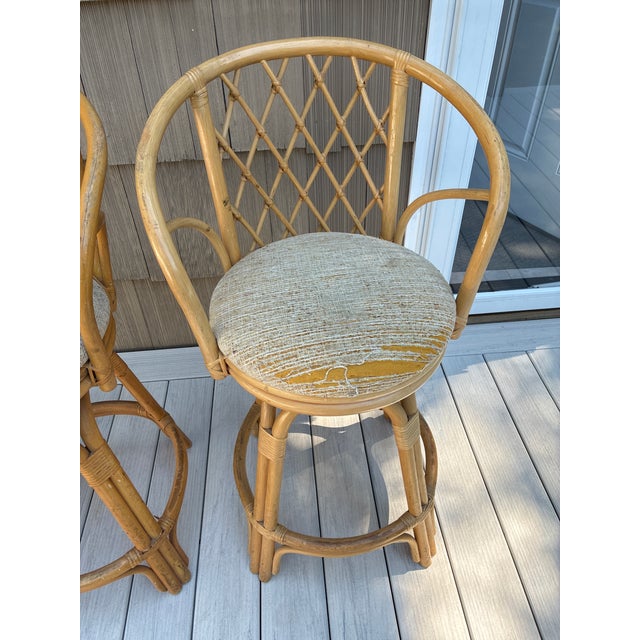 Boho Chic 1980s Boho-Chic Rattan Barstools, 2 Pieces For Sale - Image 3 of 9