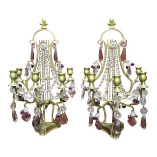 Antique 19th Century French Maison Bagues Style Regency Bronze With Crystal Girandoles/Table Lamps a - Pair For Sale