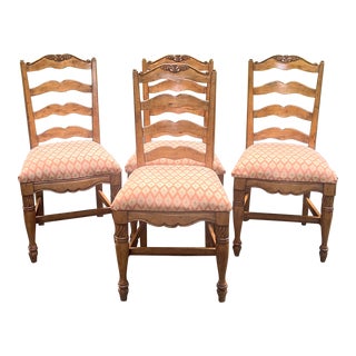 Late 20th Century Rustic Carved French Ladderback Dining Chairs - Set of 4 For Sale