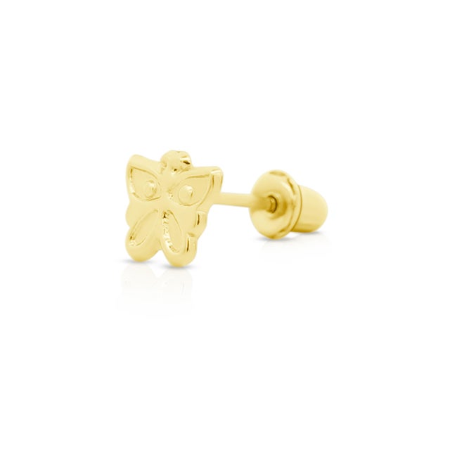 14k Solid Yellow Gold Dainty Butterfly Stud Earrings Screw Back Closure - 2 Pieces For Sale - Image 4 of 9