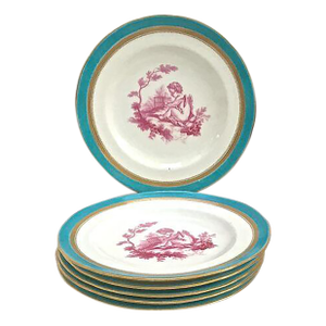 Set of 6 Antique Minton Cherub Plates