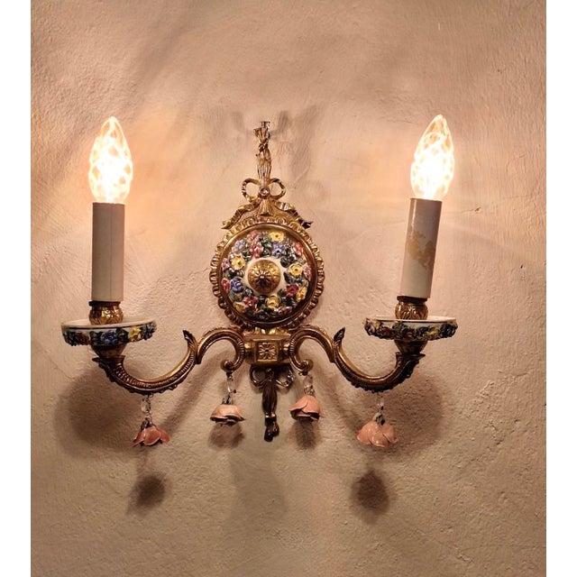 Mid-Century Modern Spanish Boho Ceramic and Brass Wall Light For Sale - Image 10 of 12