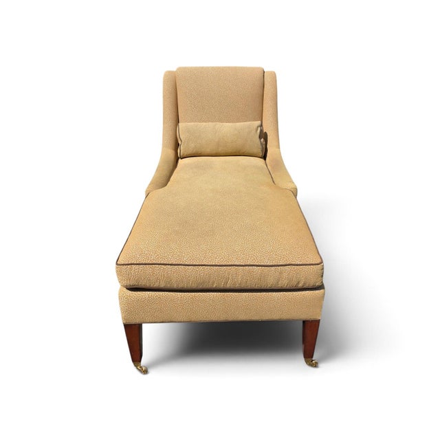Councill Furniture Early 20th Century Councill Furniture Mid-Century Modern Neoclassical Chaise Lounge With Carved Mahogany Legs and Brass Casters For Sale - Image 4 of 11