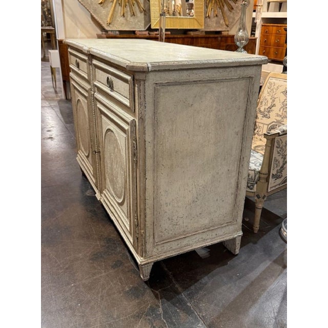 French Provincial French Painted Oak Buffet For Sale - Image 3 of 5