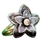 Gold and Silver Flower-Shaped Ring with Diamond Chips For Sale