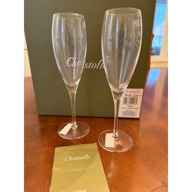 Transparent Modern Christofle Albi Coffret Cadeau 2 Flutes with Gift Box For Sale - Image 8 of 11