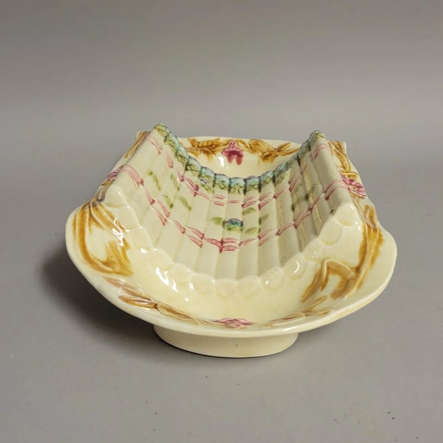 Ceramic Circa 1900 French Majolica Asparagus Server With Hand-Painted Cradle & Floral Rim For Sale - Image 7 of 11