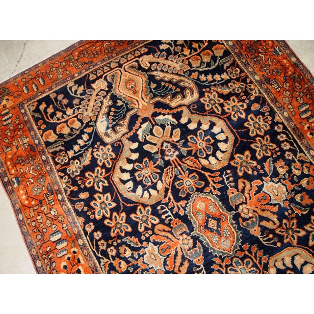 Textile 1920s Handmade Antique Persian Sarouk Rug For Sale - Image 7 of 8