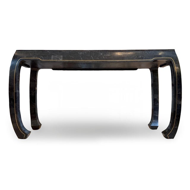 Metal Late 20th Century Attributed Maitland-Smith Hollywood Regency Tessellated Stone Console Table With Brass Inlay For Sale - Image 7 of 13