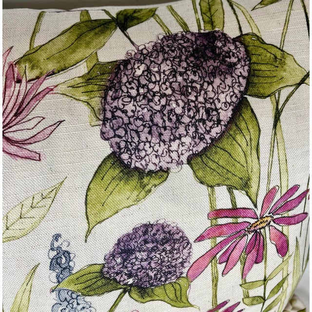 Mid-Century Modern 20" Square Decorative Throw Pillow With a Whimsical Pink, Purple & Blue Mid Century Modern Floral Design With a Watercolor-Look - Made in the U K For Sale - Image 3 of 12