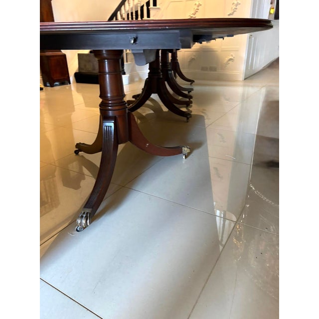 Antique English Mahogany Banquet Dining Table 22/24 Seater 4 Pedestal 3 Leaves , 1920 For Sale - Image 11 of 13