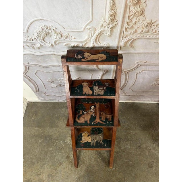 Pair of Hand-Painted Convertible Library Step Ladder Chairs With Dog Motif For Sale - Image 12 of 15