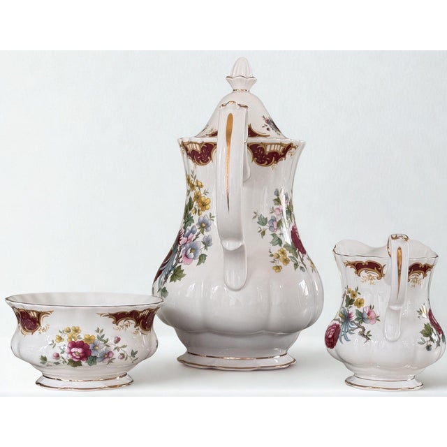 Bright Pink Royal Albert Chatelaine Coffee Pot, Sugar & Creamer - Set of 3 For Sale - Image 8 of 13