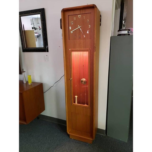 MidCentury Modern Danish Teak DANclock Lighted Grandfather Clock Chairish