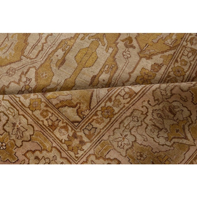 Antique Indian Amritsar Beige, Brown, Gold Handmade Wool Rug For Sale - Image 4 of 8