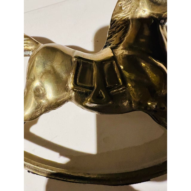 1970s Large 1970s Vintage Statue Brass Rocking Horse For Sale - Image 5 of 6